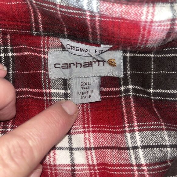 Carhartt Regular Fit Heavy Flannel Shirt Red Plaid Long Sleeve Men's Size 2XLT - Picture 3 of 5